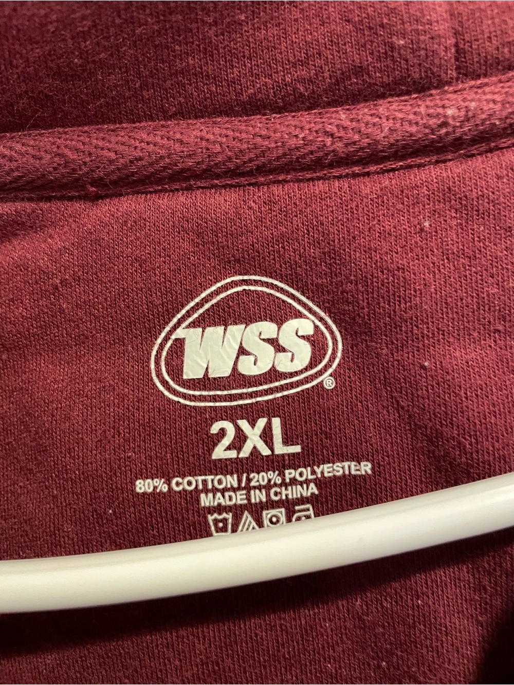 WSS Mens Full Zip Hoodie Sweatshirt 2XL Big & Tall Burgundy Maroon Cotton Blend - Picture 4 of 5